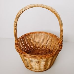 Vintage Woven Wicker Round Basket Handle Boho